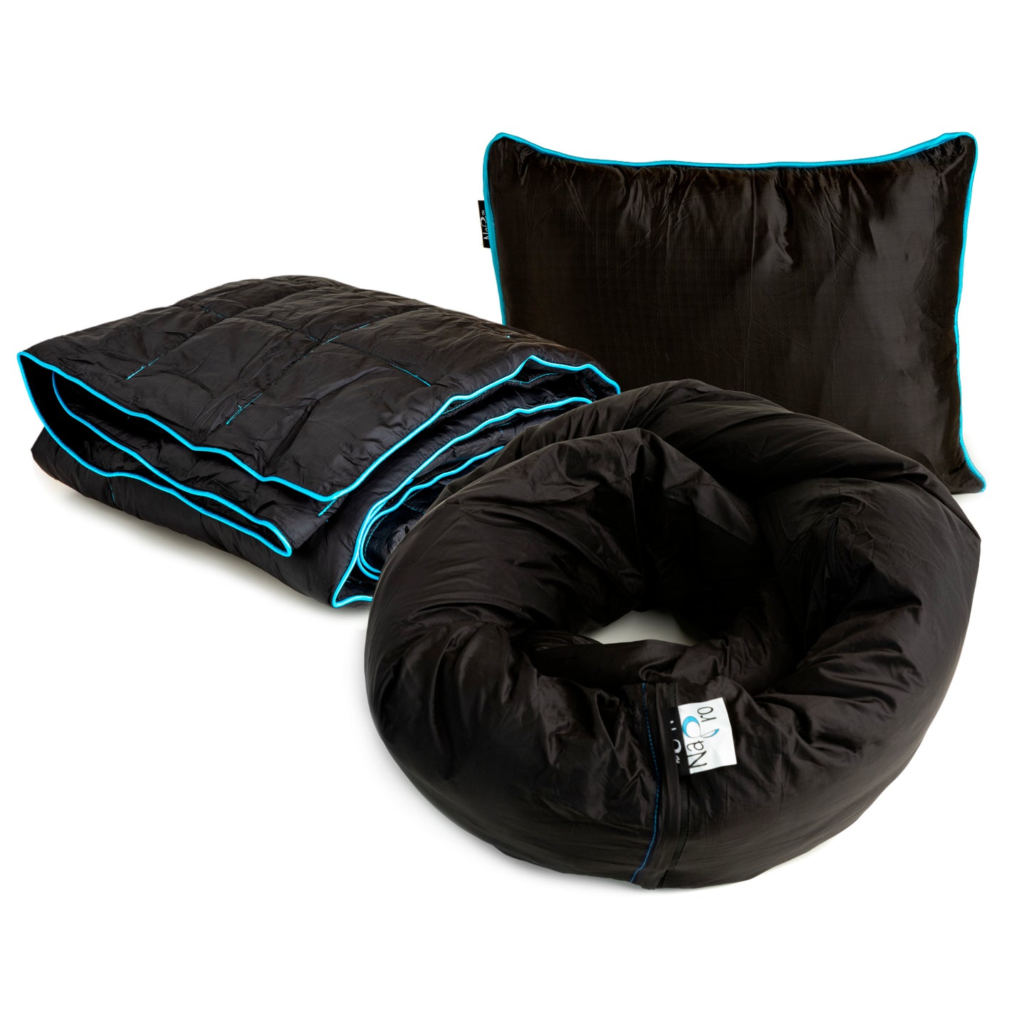 Ripstop Outdoor Camping Pillow and Blanket 3-in-1, Versatile Lightweight Nylon Waterproof Stadium Blanket, Ultralight Backpacking Essentials, Travel Blanket and Pillow Set - Black/Turquoise