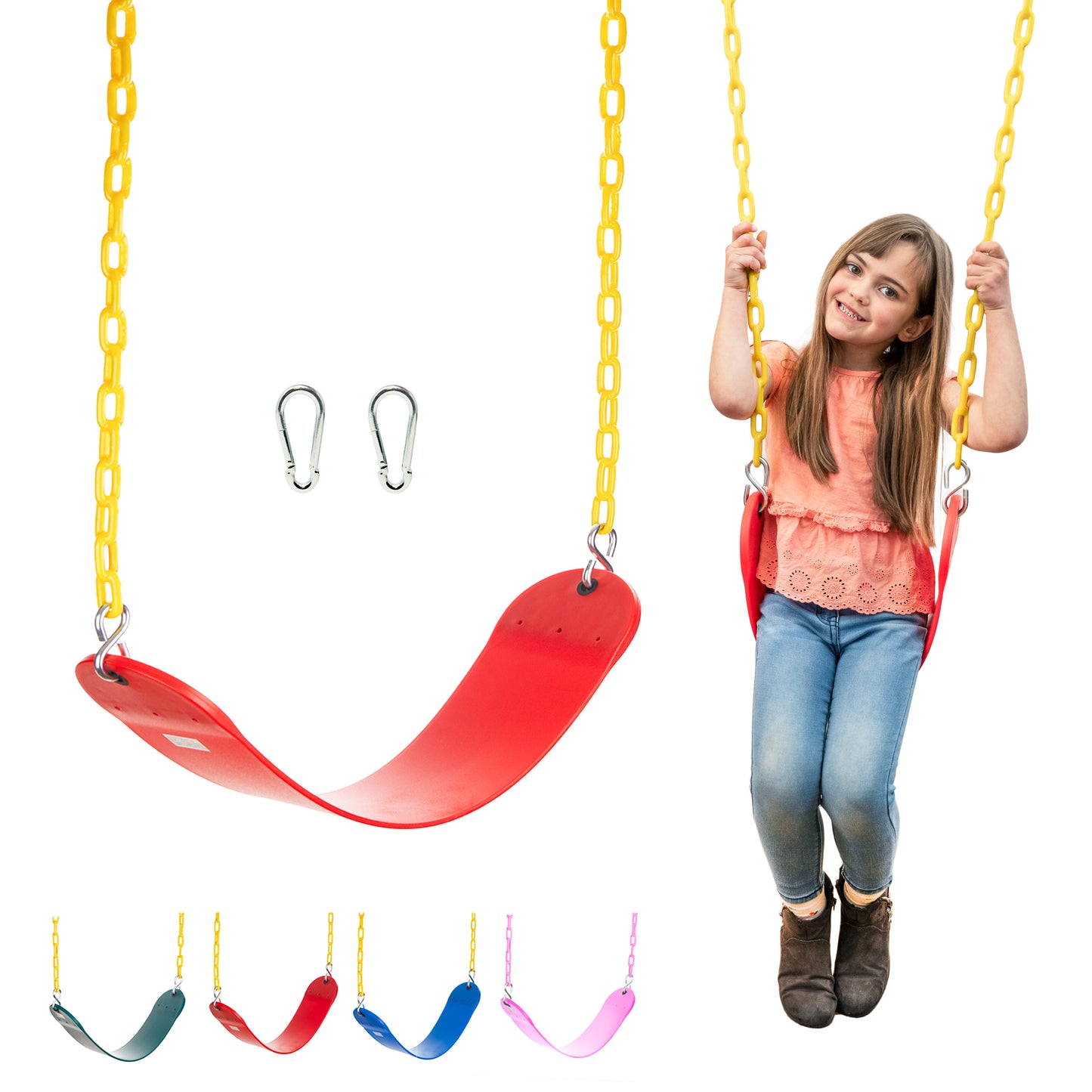 Squirrel Products Heavy Duty Strap Swing Seat - Playground Swing Seat Replacement and Carabiners for Easy Install