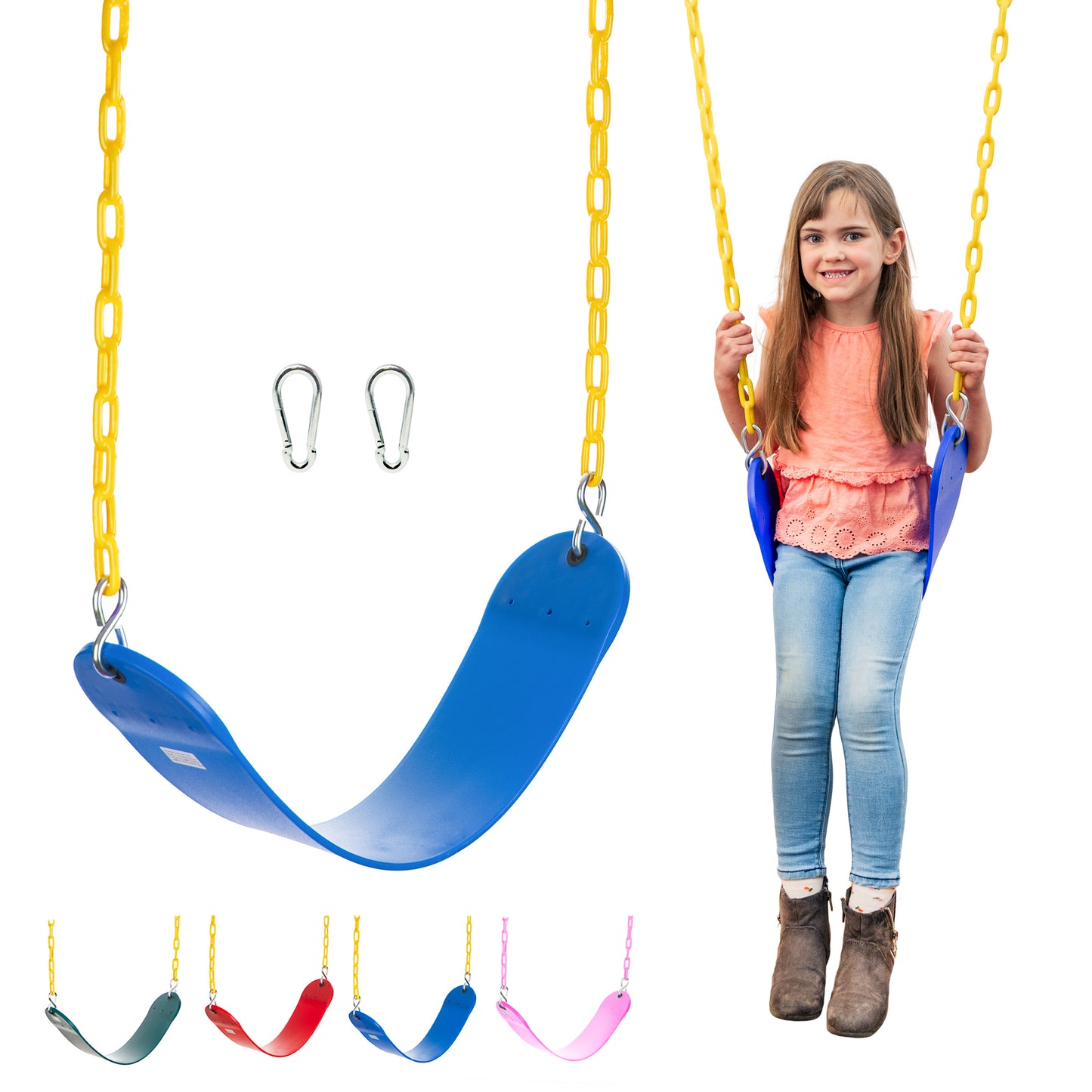 Squirrel Products Heavy Duty Strap Swing Seat - Playground Swing Seat Replacement and Carabiners for Easy Install