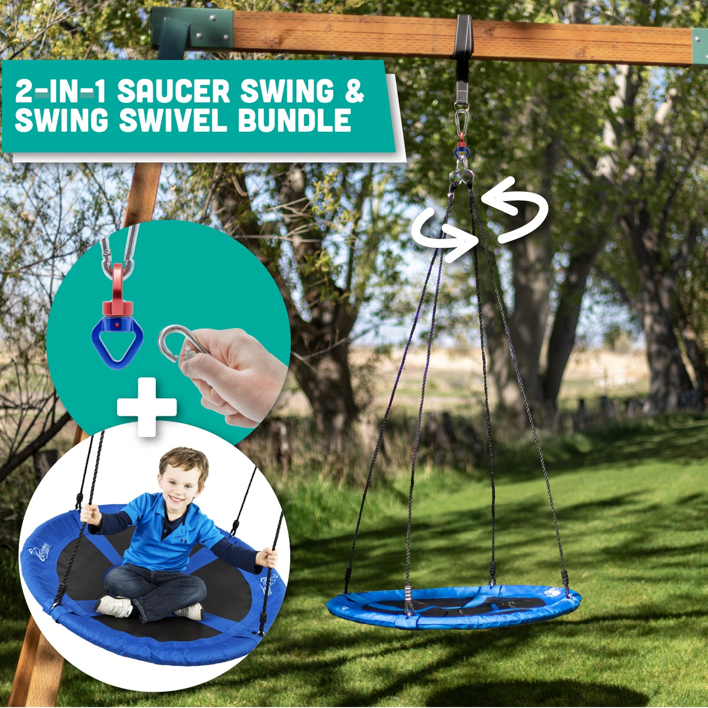 Ultimate Swing Bundle - 40" Giant Saucer Swing & Heavy-Duty Swivel, 500 lbs Capacity, Perfect for Backyard Fun, Hammocks, and Climbing Adventures